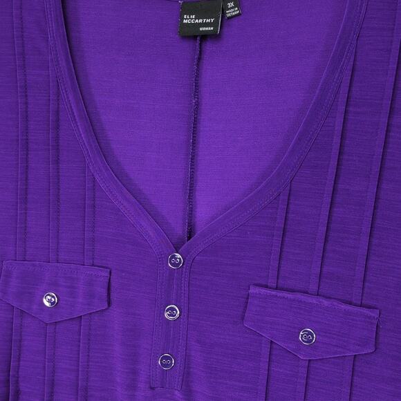 Elie McCarthy Women's 3X Plus Size Purple Blouse Top V-Neck Flowy Stretch Fabric - Picture 4 of 6